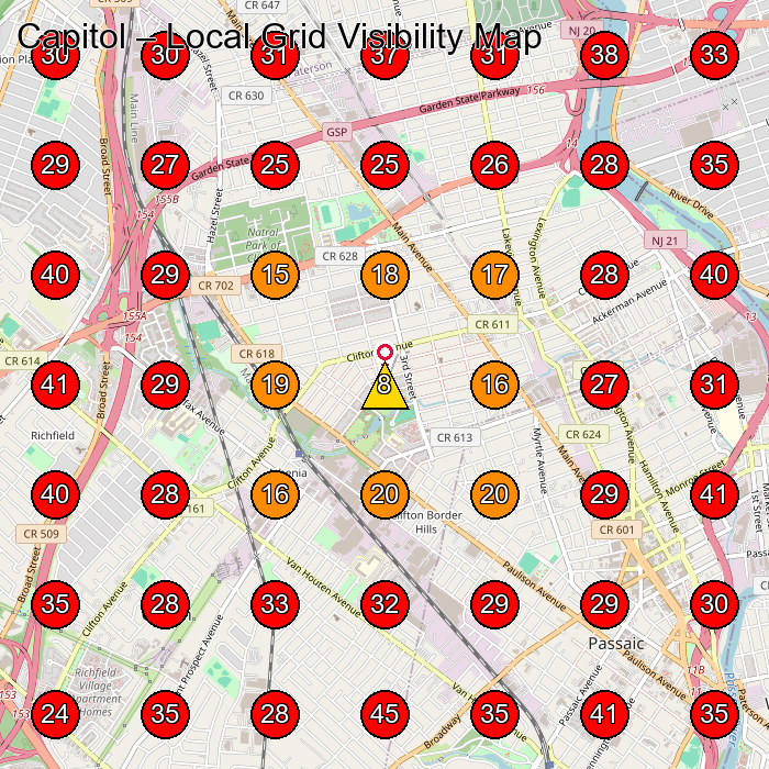 Capitol GeoGrid visibility map for Roofing Contractor in Clifton